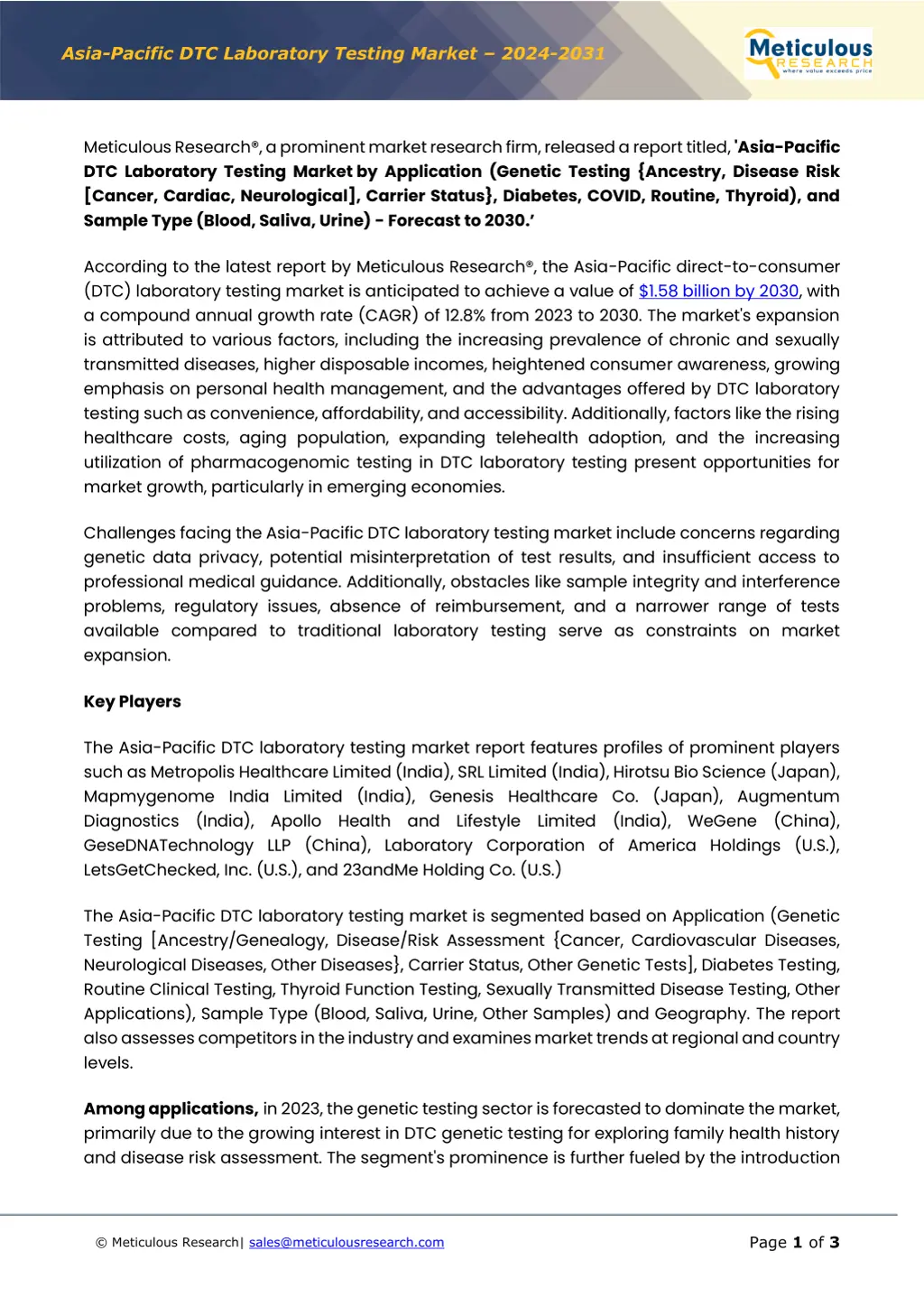 asia pacific dtc laboratory testing market 2024