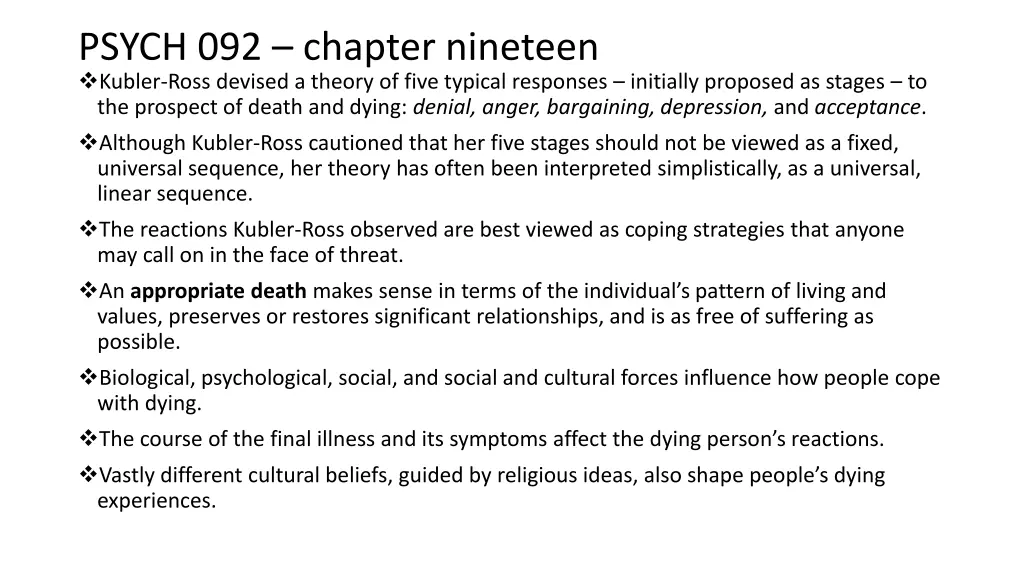 psych 092 chapter nineteen kubler ross devised