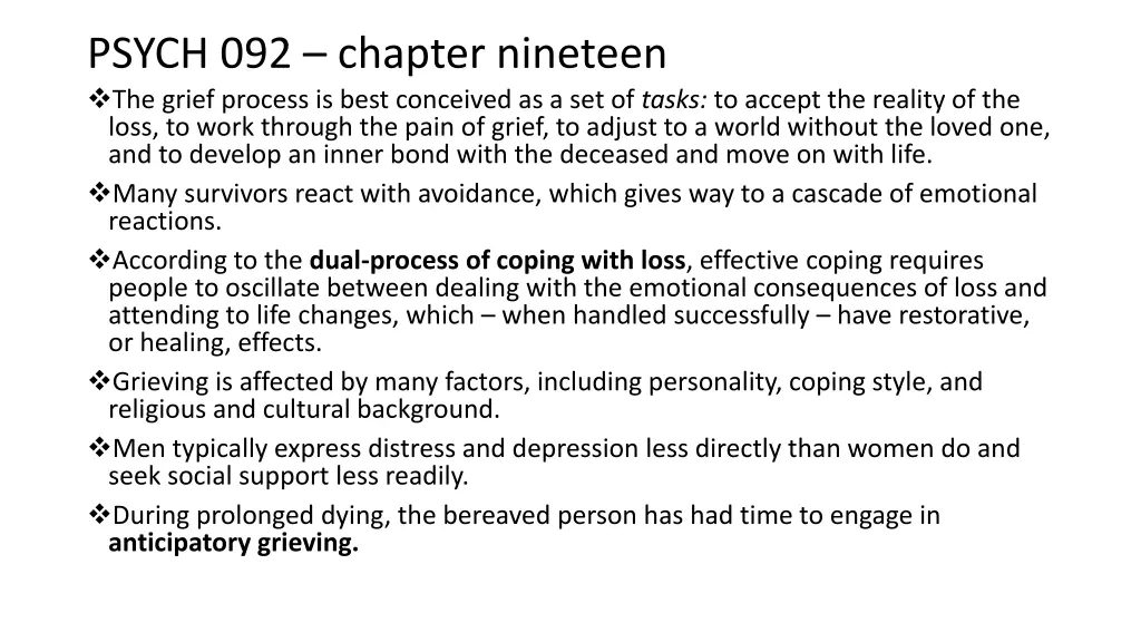 psych 092 chapter nineteen the grief process