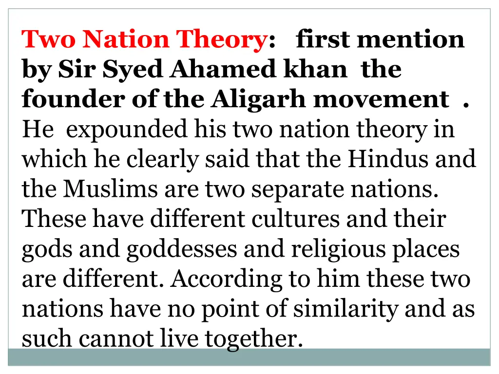 two nation theory first mention by sir syed