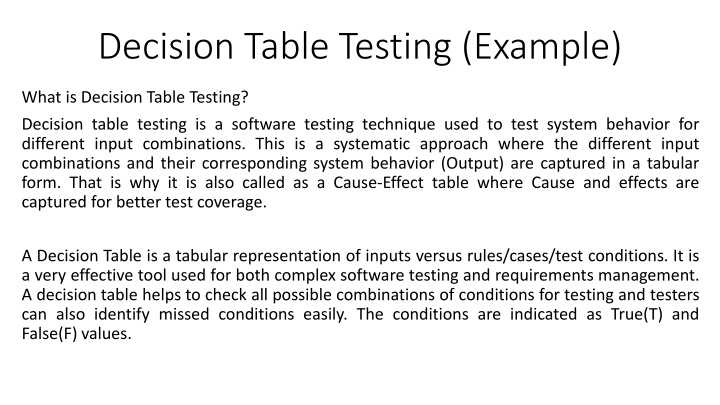 decision table testing example