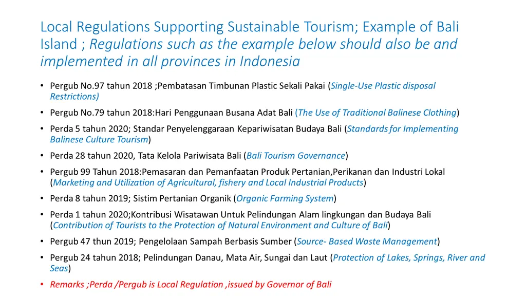 local regulations supporting sustainable tourism