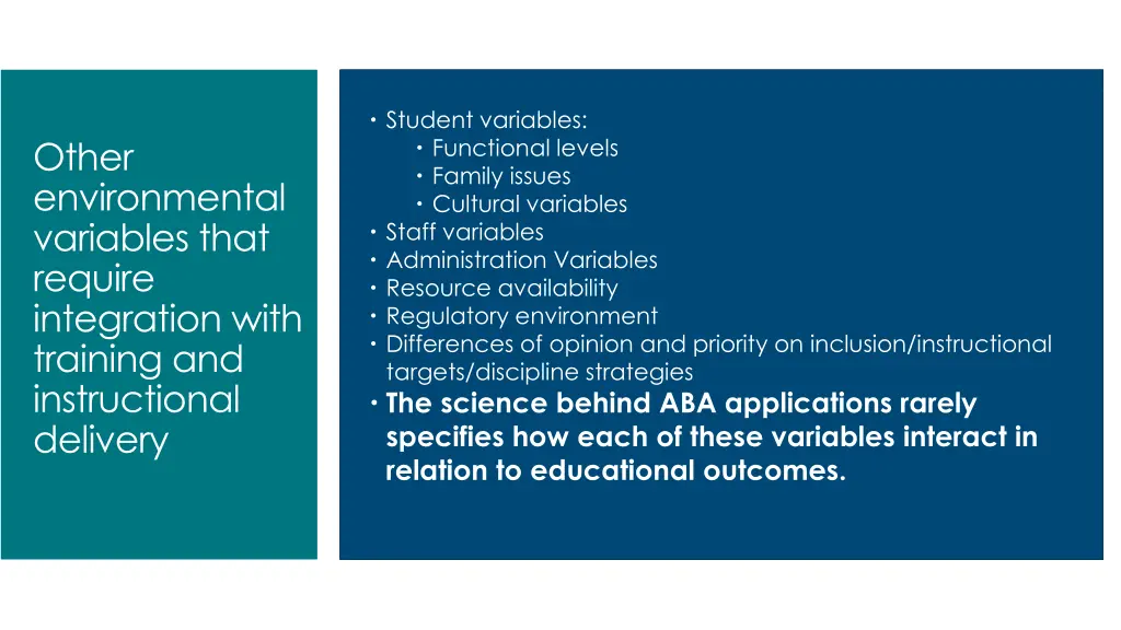 student variables functional levels family issues