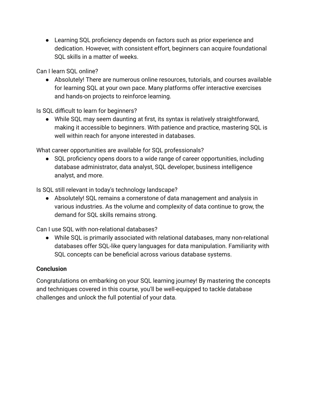 learning sql proficiency depends on factors such