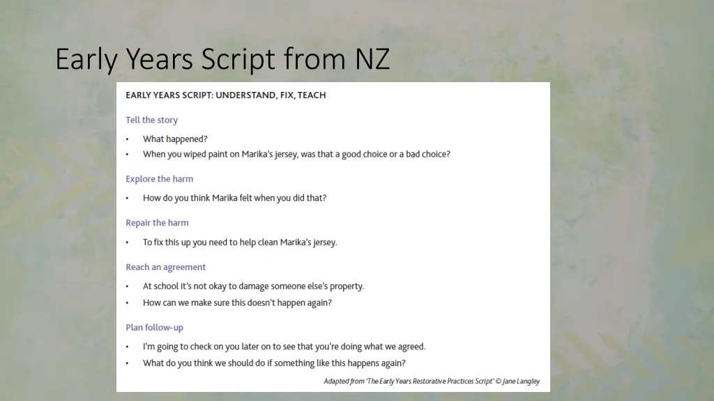 early years script from nz