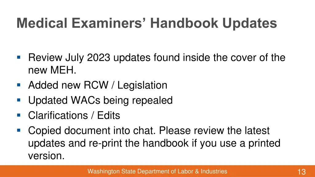 medical examiners handbook updates