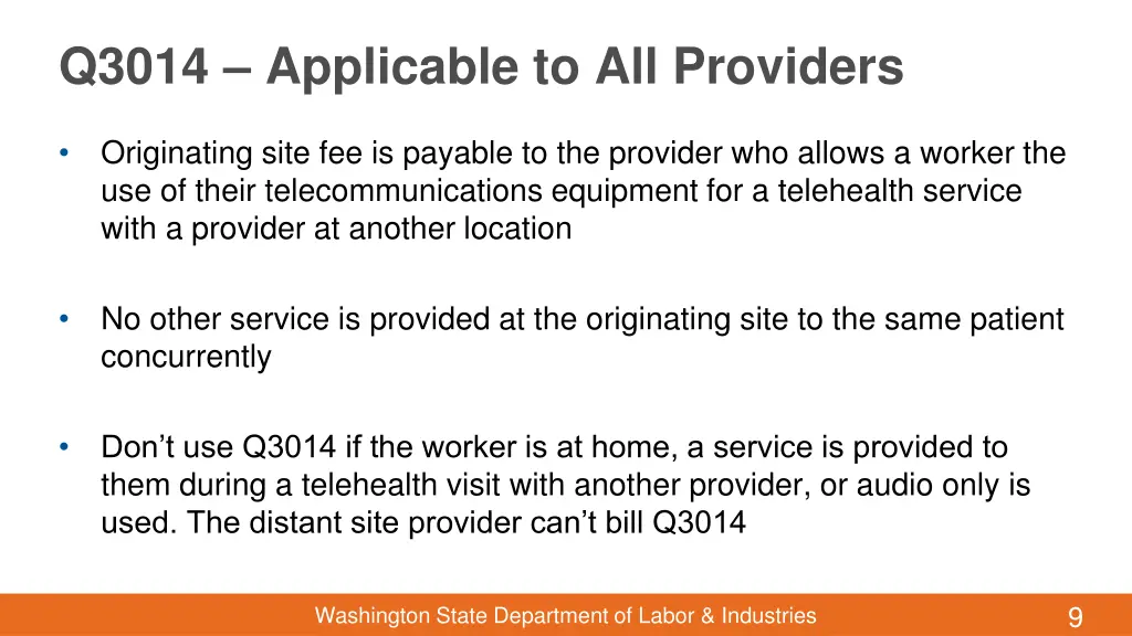 q3014 applicable to all providers