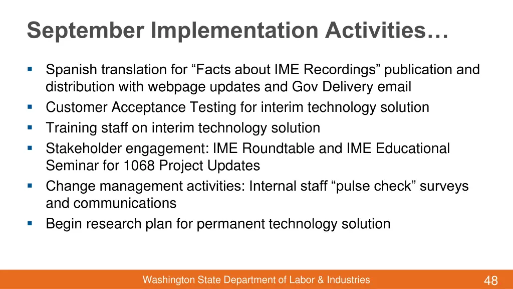 september implementation activities