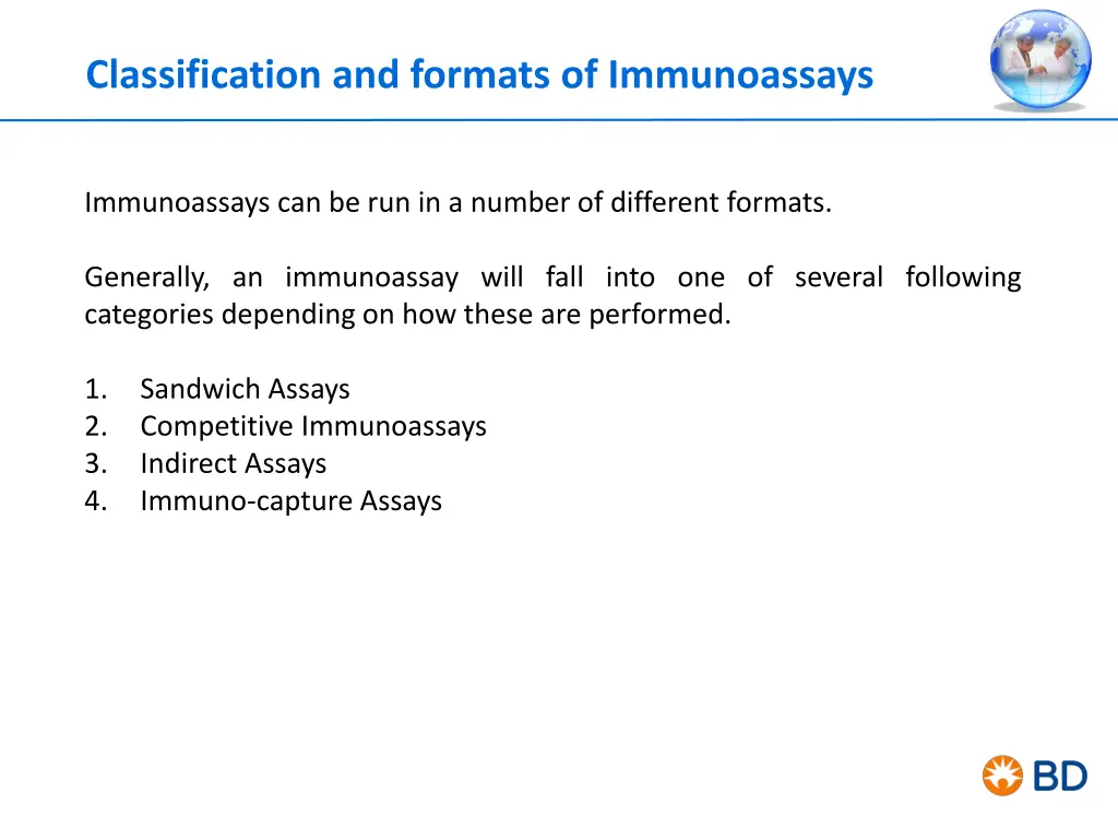 classification and formats of immunoassays
