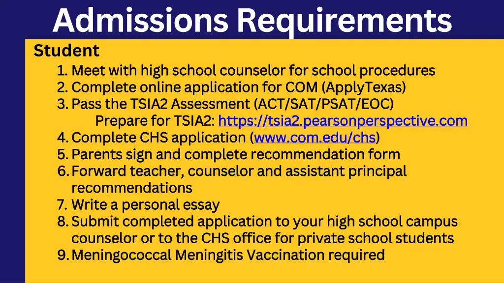 admissions requirements student 1 1 meet with