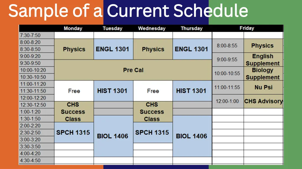 sample of a current schedule sample of a current