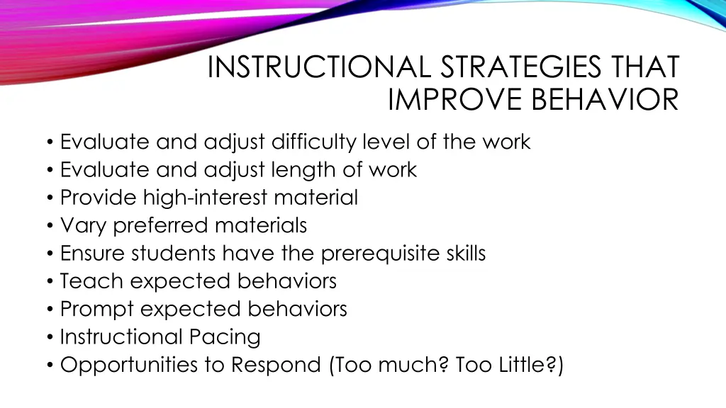 instructional strategies that improve behavior