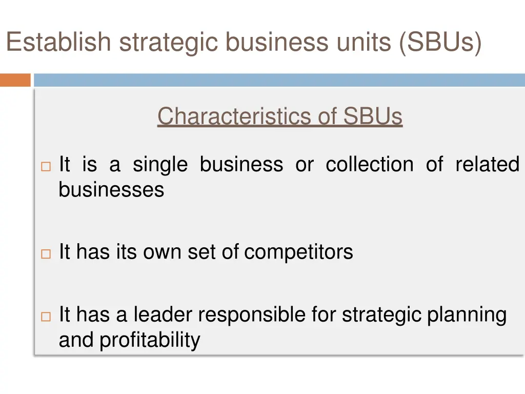 establish strategic business units sbus