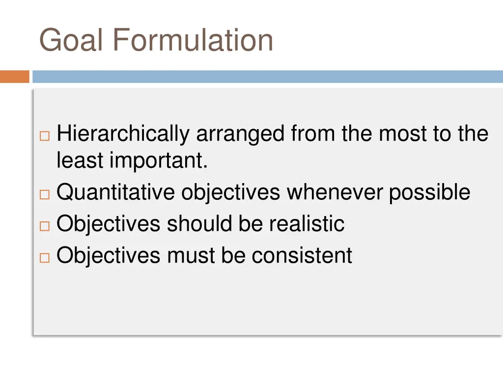 goal formulation