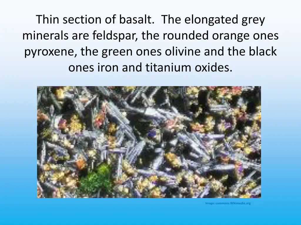 thin section of basalt the elongated grey