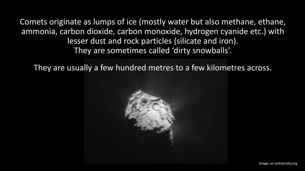 comets originate as lumps of ice mostly water