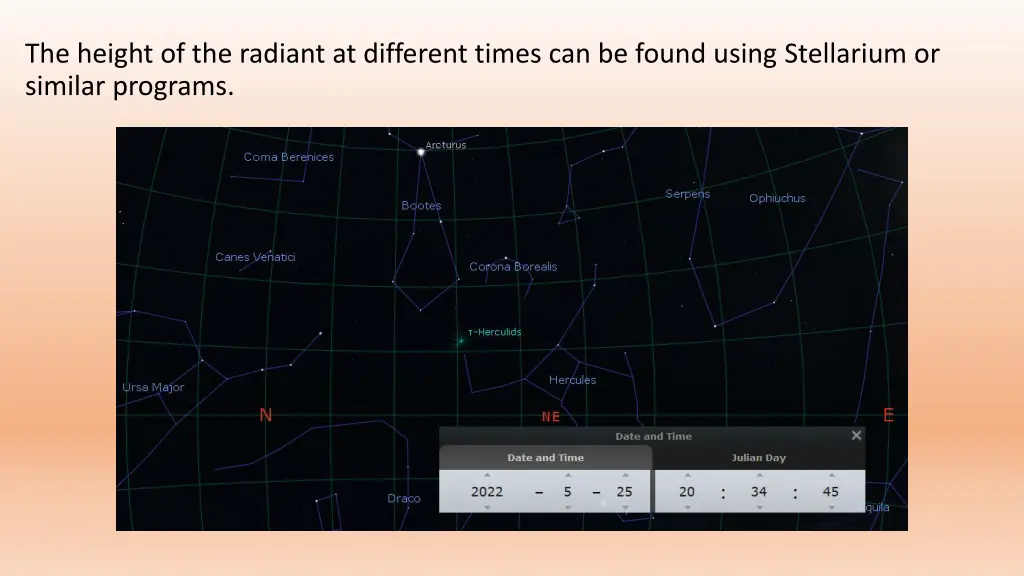 the height of the radiant at different times