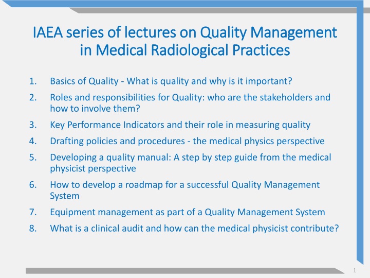 iaea series of lectures on quality management