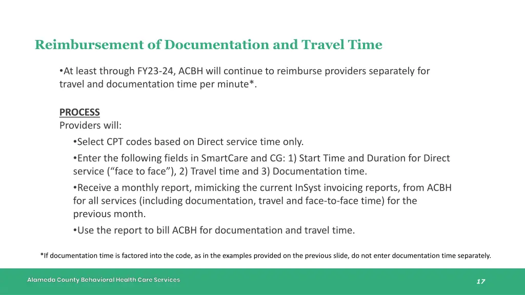 reimbursement of documentation and travel time