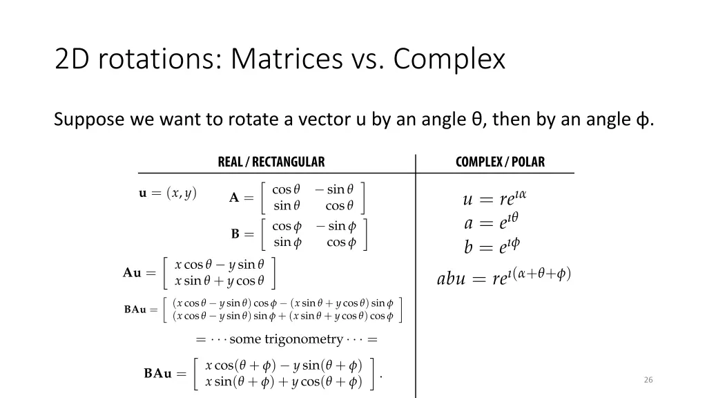 2d rotations matrices vs complex