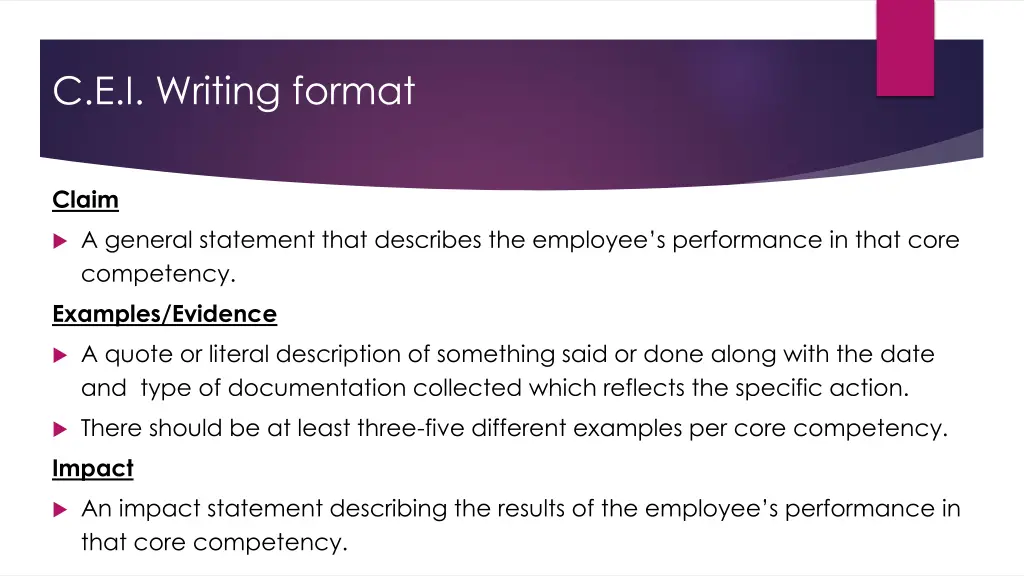 c e i writing format