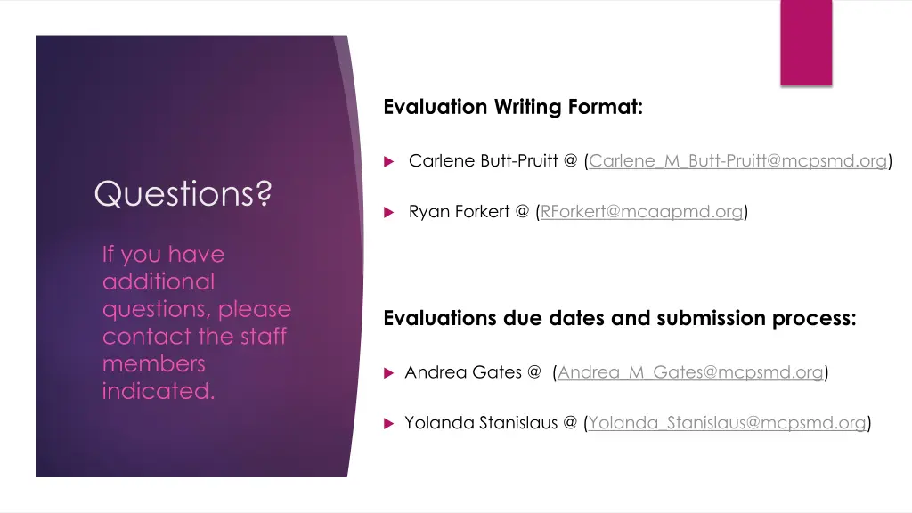 evaluation writing format