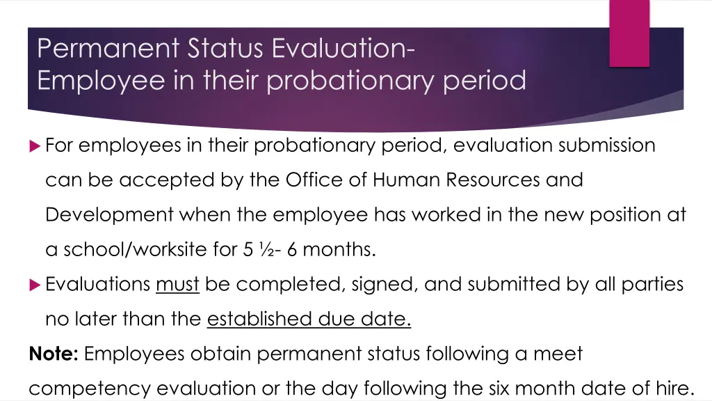 permanent status evaluation employee in their