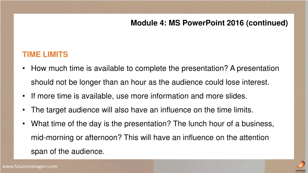 module 4 ms powerpoint 2016 continued