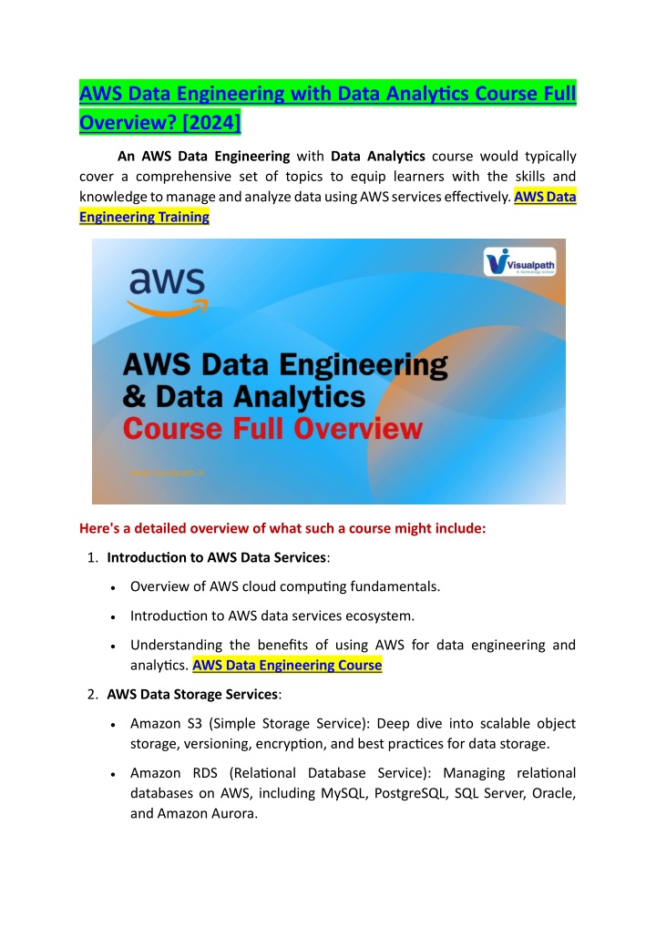 aws data engineering with data analytics course