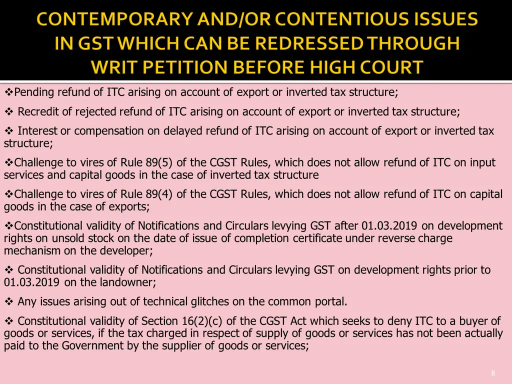 pending refund of itc arising on account