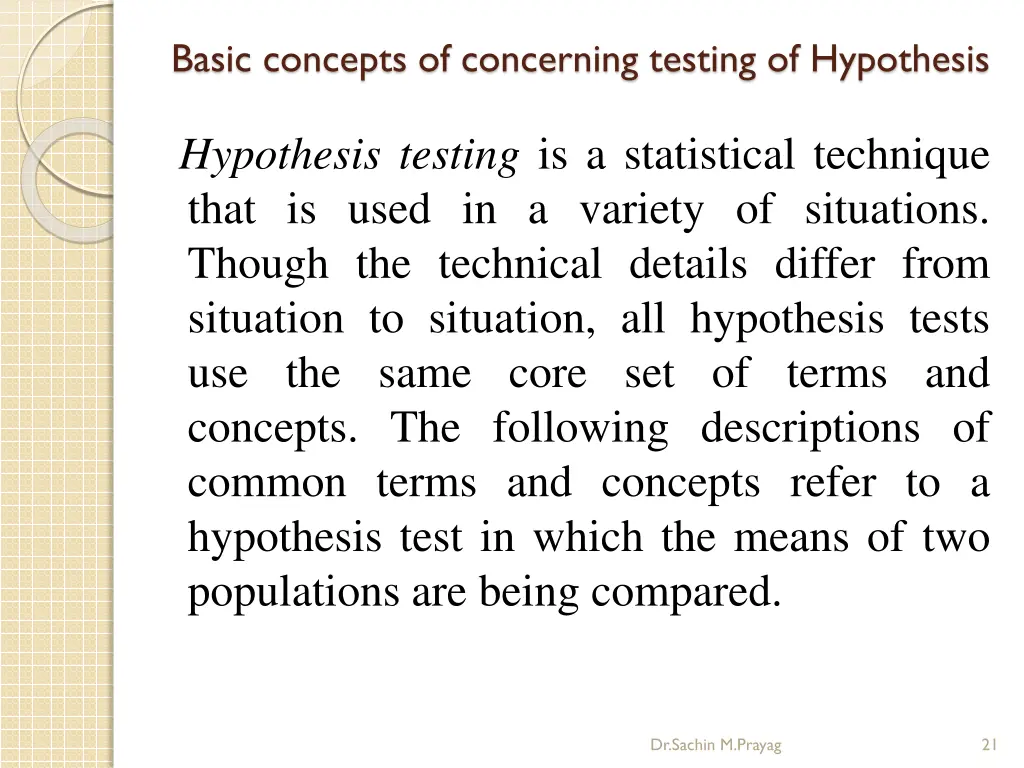 basic concepts of concerning testing of hypothesis