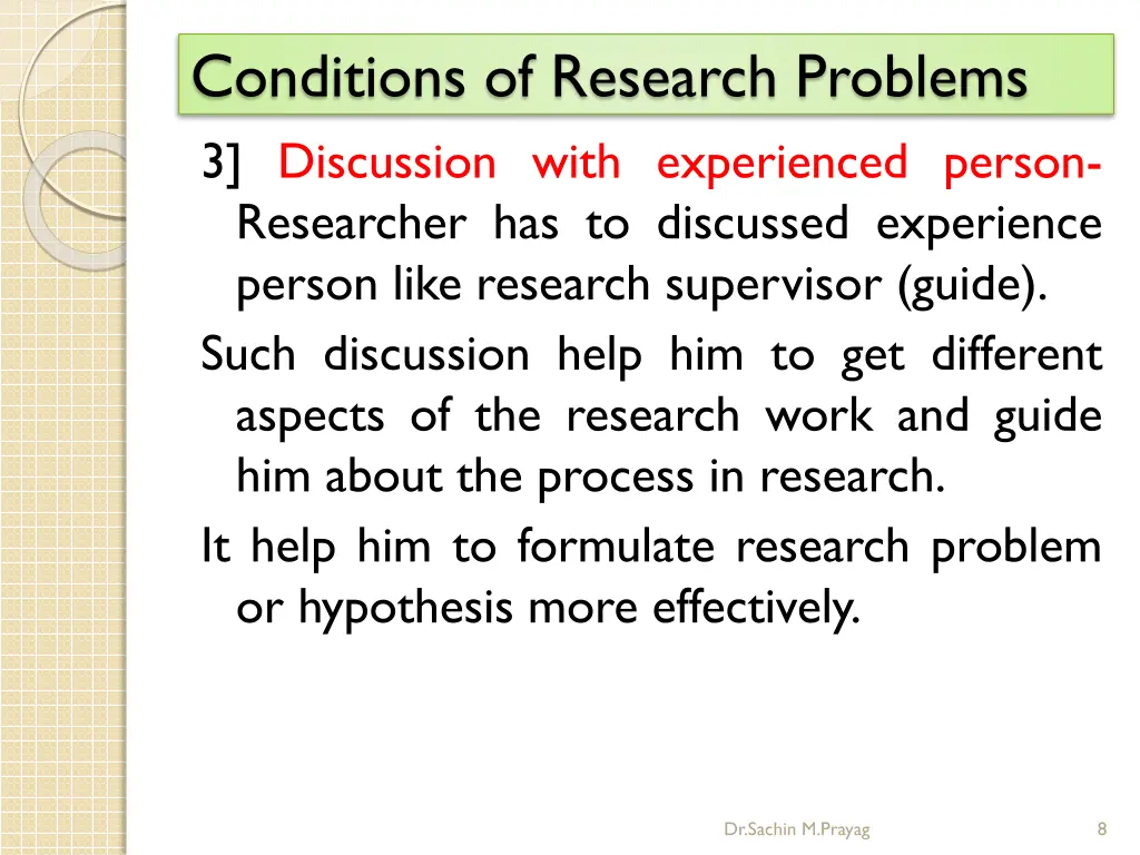 conditions of research problems 3 discussion with