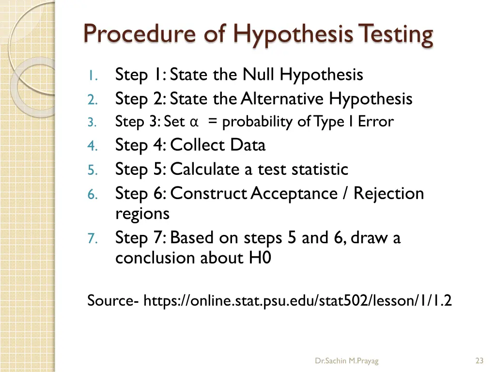 procedure of hypothesis testing