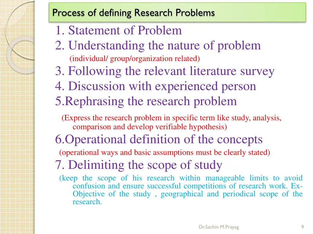 process of defining research problems 1 statement