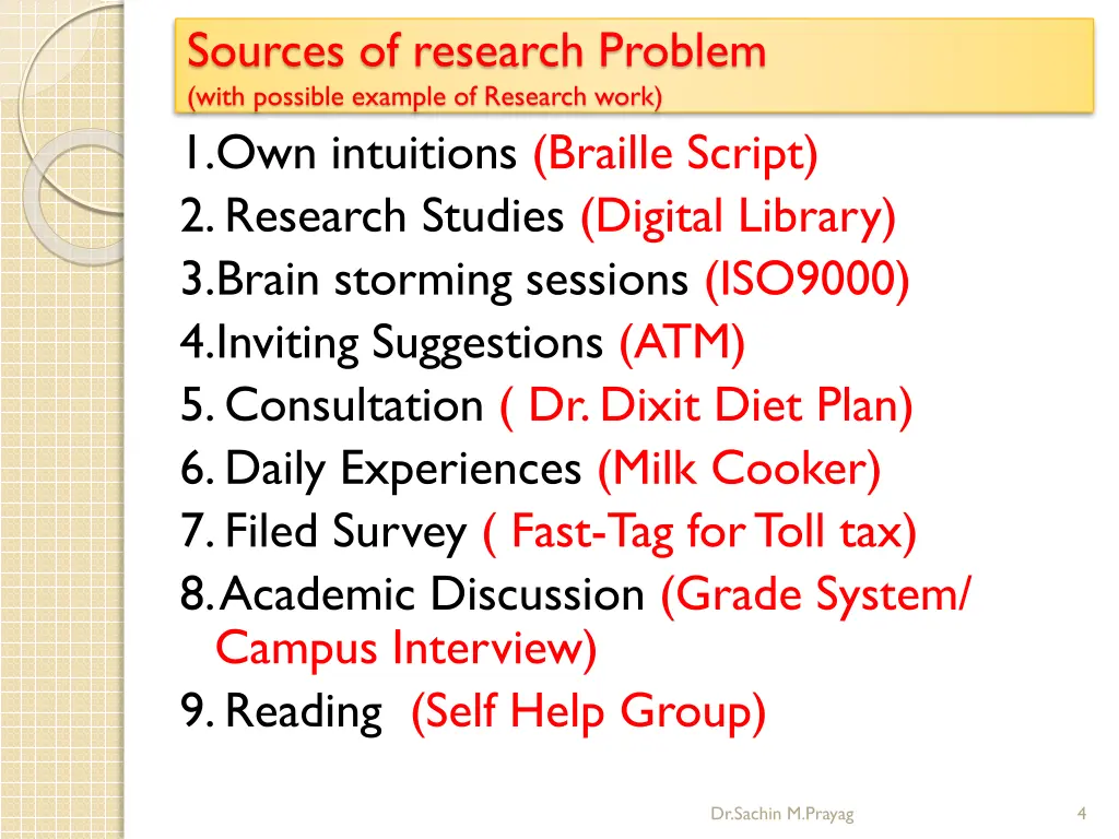 sources of research problem with possible example