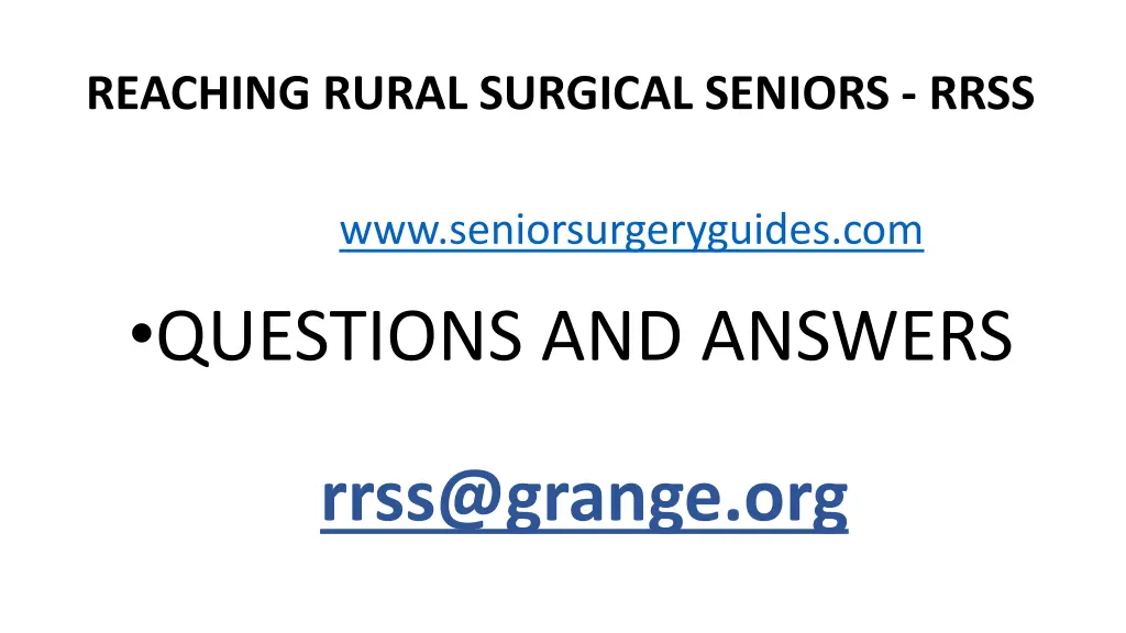 reaching rural surgical seniors rrss