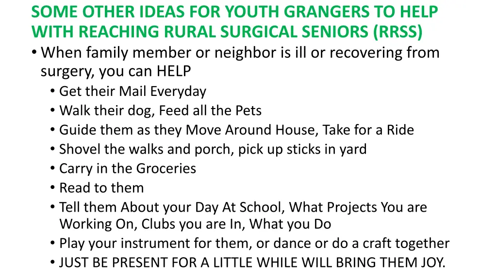 some other ideas for youth grangers to help with