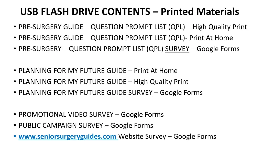 usb flash drive contents printed materials