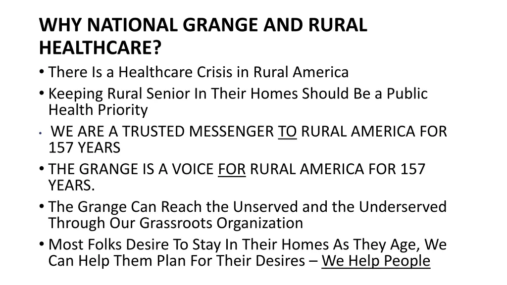 why national grange and rural healthcare there
