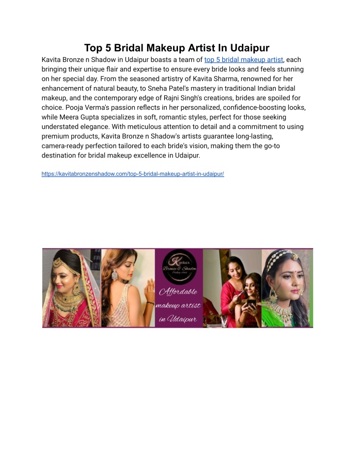 top 5 bridal makeup artist in udaipur kavita