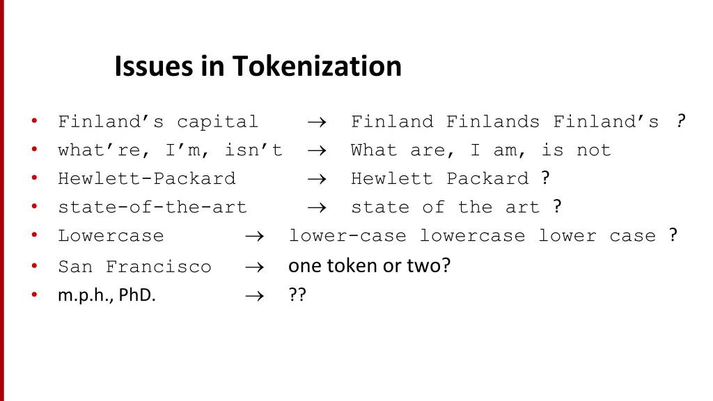 issues in tokenization