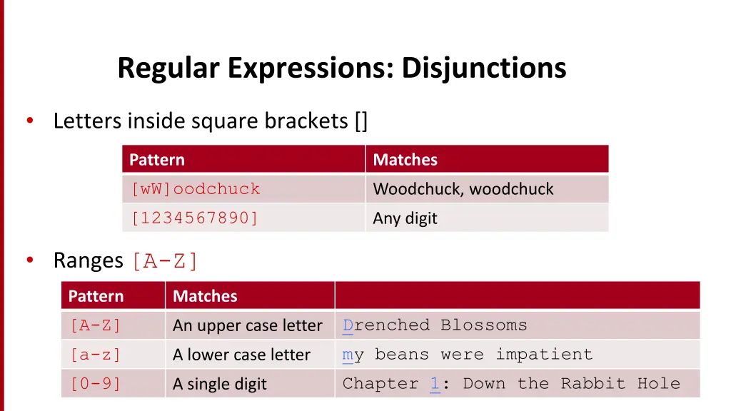 regular expressions disjunctions