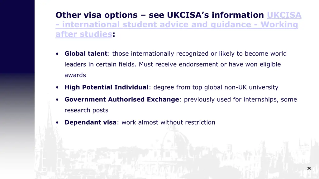 other visa options see ukcisa s information