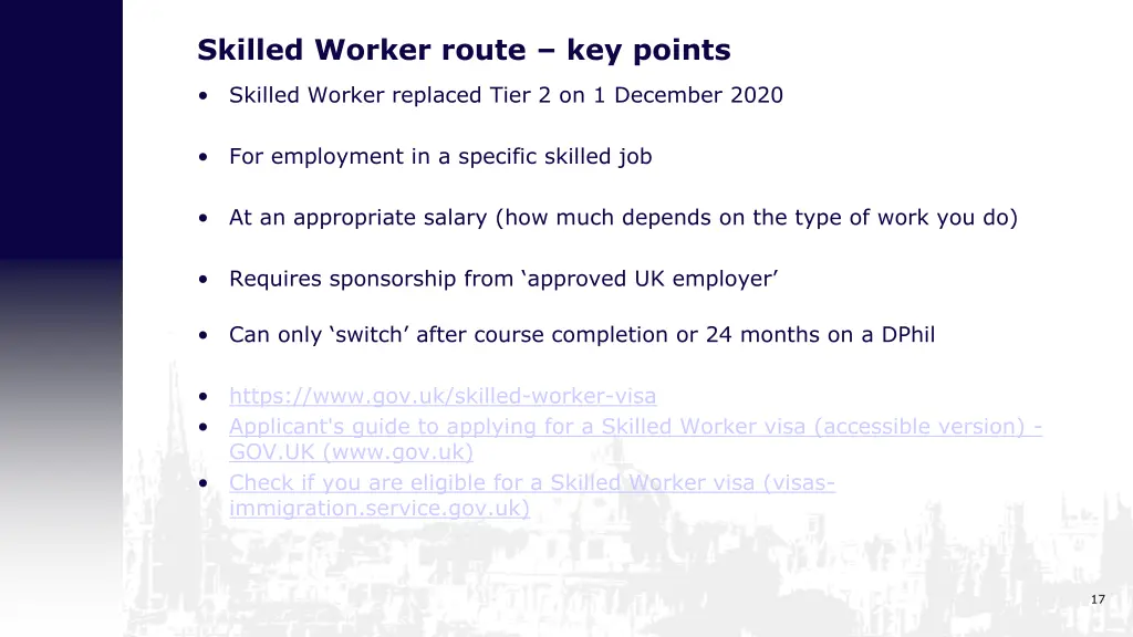 skilled worker route key points