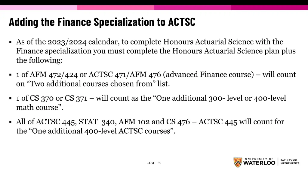 adding the finance specialization to actsc