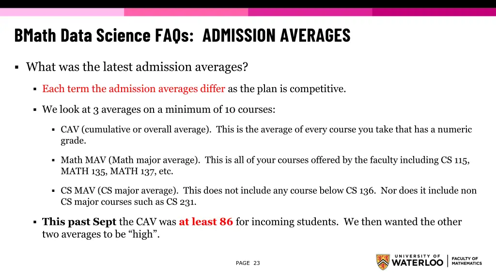 bmath data science faqs admission averages