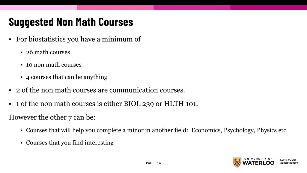 suggested non math courses 1