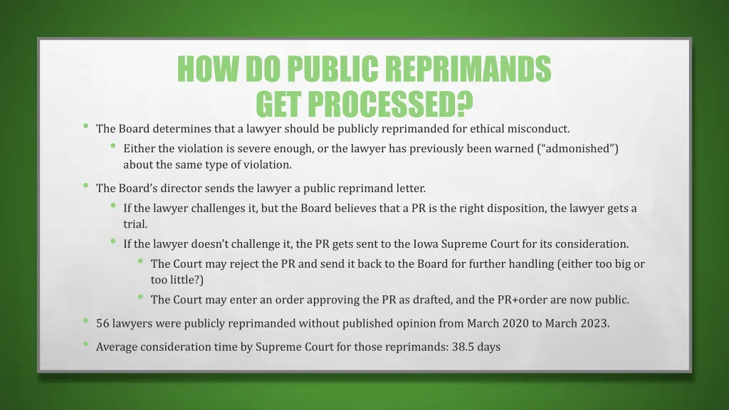 how do public reprimands get processed the board