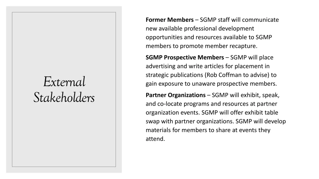 former members sgmp staff will communicate