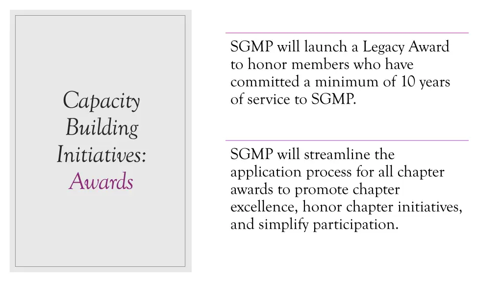 sgmp will launch a legacy award to honor members